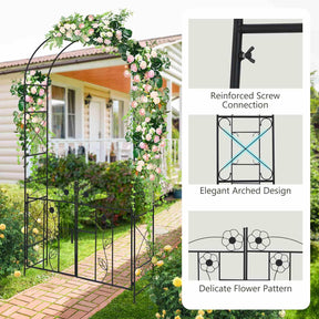 2 in 1 Garden Arbor, Decorative Wedding Arch w/ Door & Latch, Trellis for Climbing Plants