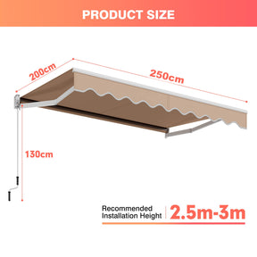 2.5 x 2/2.95M Retractable Awning, Sun Shade Shelter w/Easy Opening Manual Crank Handle