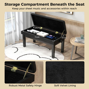 Wooden Piano Stool, Height Adjustable Duet Piano Bench with Storage