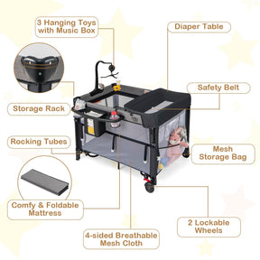 5-in-1 Baby Pack and Play with 4-Level Adjustable Height and Changing Table