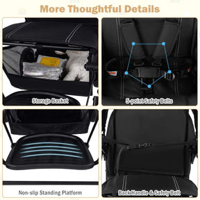 Foldable Double Stroller, Sit and Stand Stroller, with Wristband
