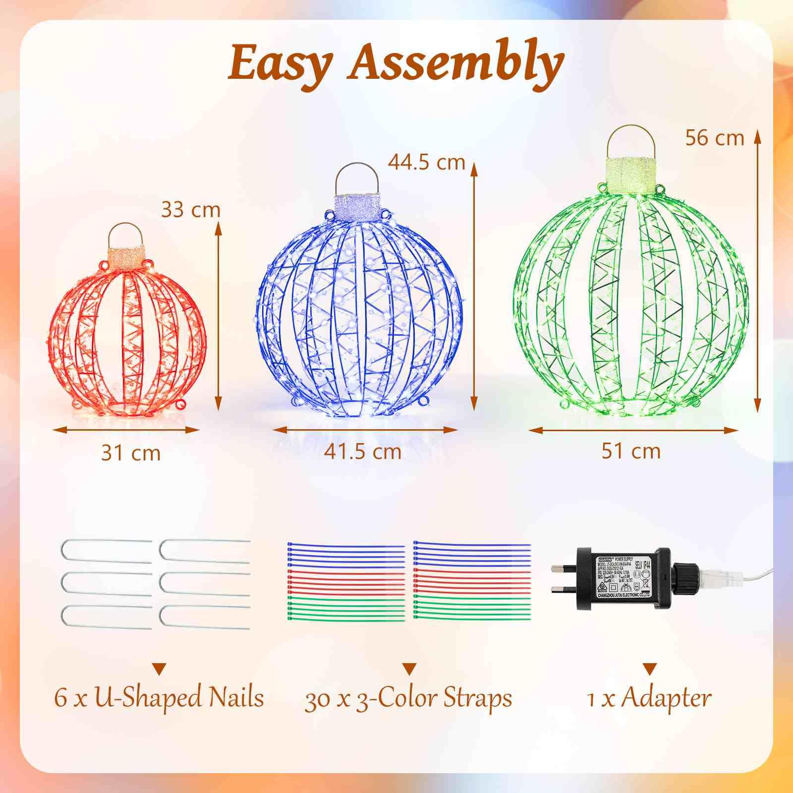 3 Pack Christmas Light Balls, Christmas Decoration Light Balls w/ 360 Led Lights & Metal Frame & Plug in