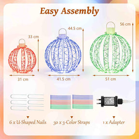 3 Pack Christmas Light Balls, Christmas Decoration Light Balls w/ 360 Led Lights & Metal Frame & Plug in
