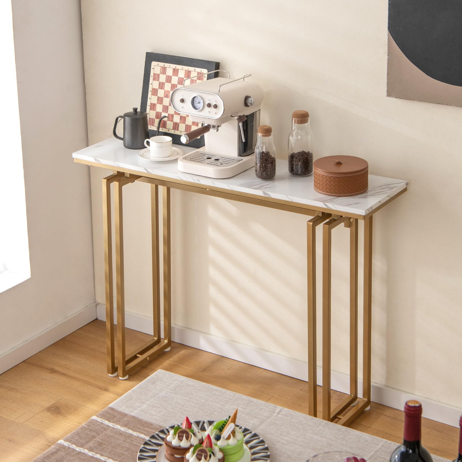 Giantex 110cm Console Table, Faux Marble Sofa Table w/Sturdy Metal Legs