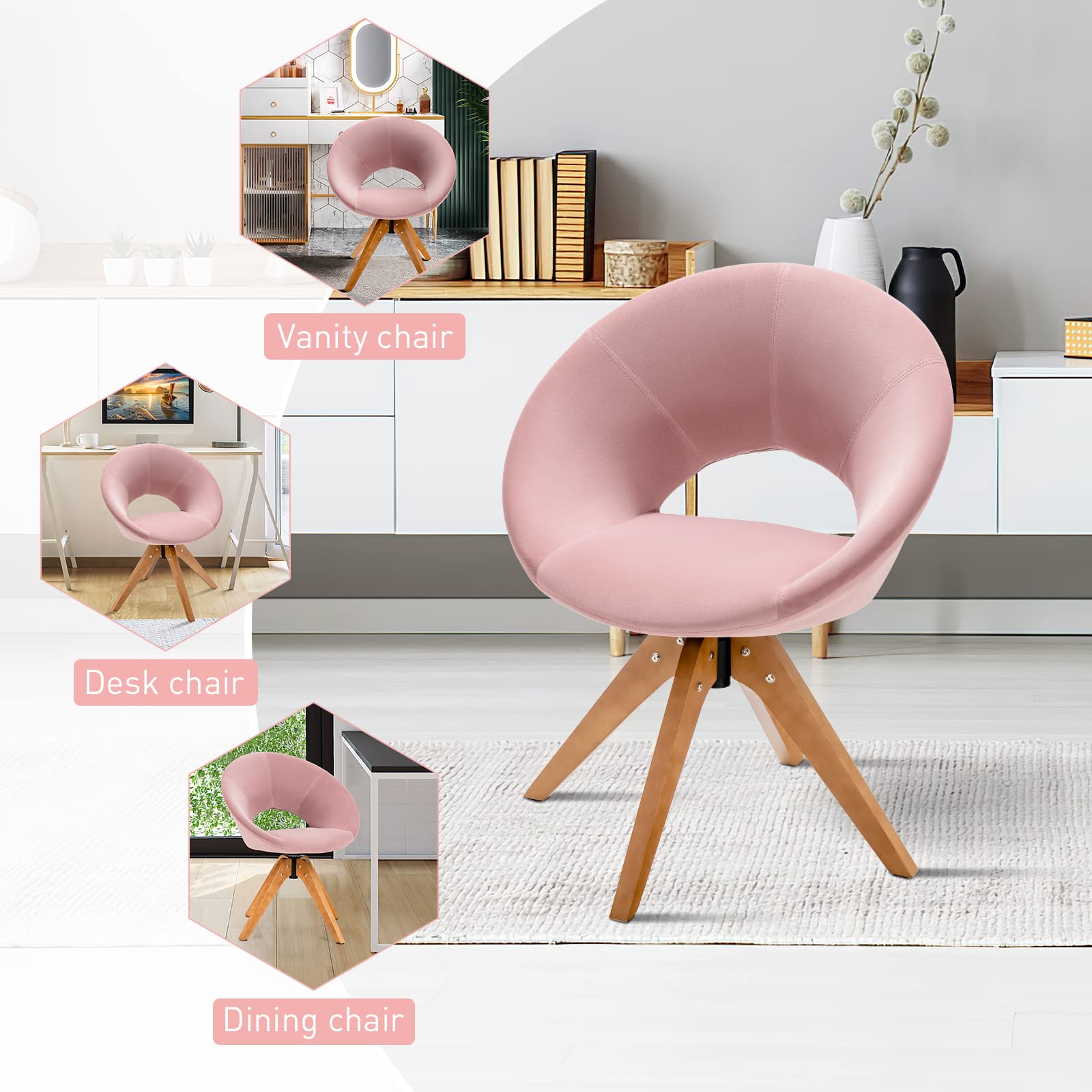 Giantex Swivel Accent Chair, Modern Office Chair w/Solid Wood Legs, Oversized Upholstered Leisure Chair