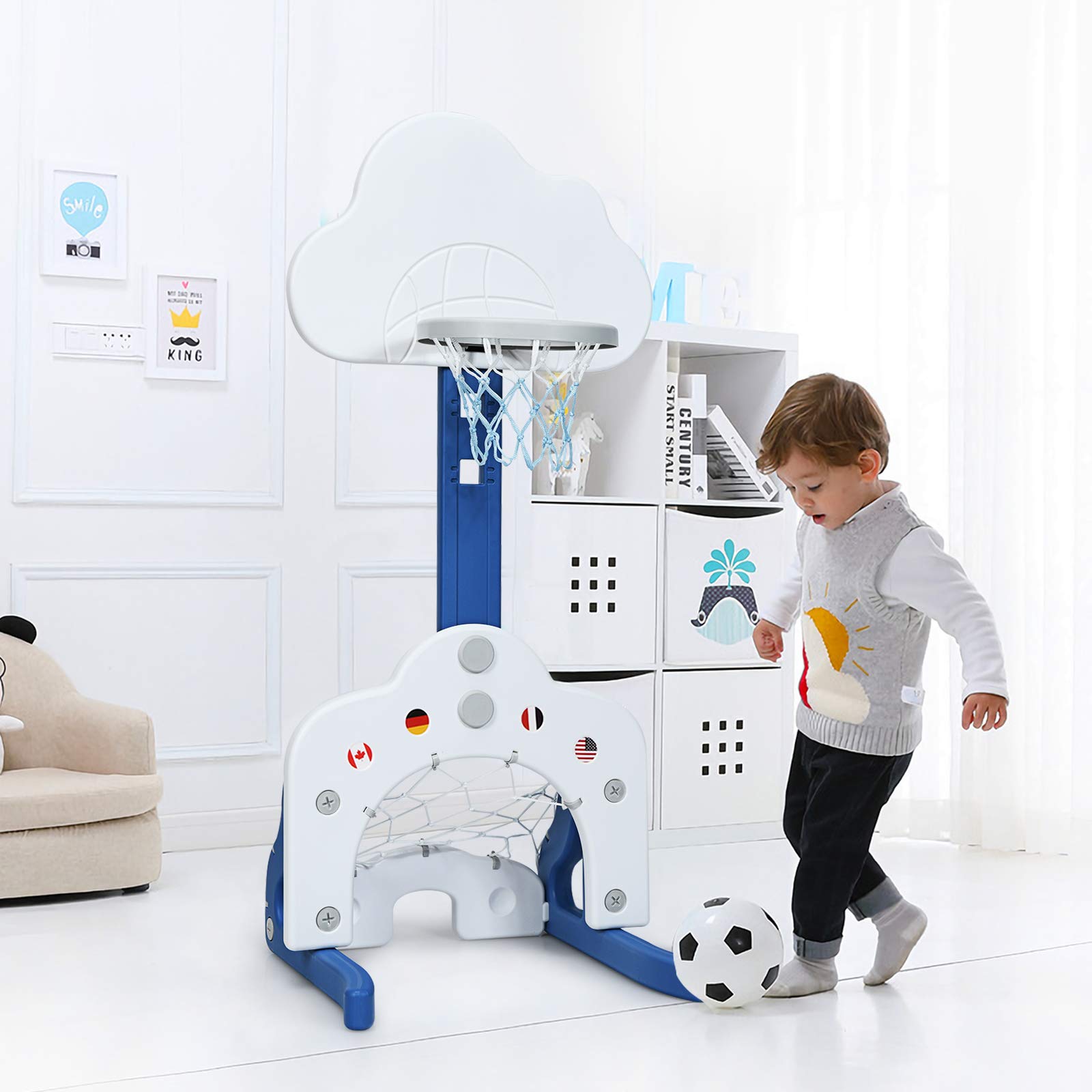HONEY JOY Kids Basketball Hoop, 3 in 1 Toddler Sports Activity Center
