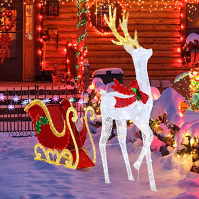 Pre-Lit 462 LEDs Christmas Reindeer & Santa’s Sleigh Xmas Festive Decoration