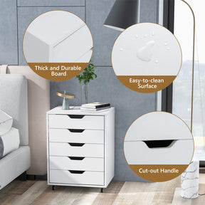 5-Drawer Chest of Drawers Wooden Dresser Chest, Mobile Lateral Filing Cabinet with Wheels