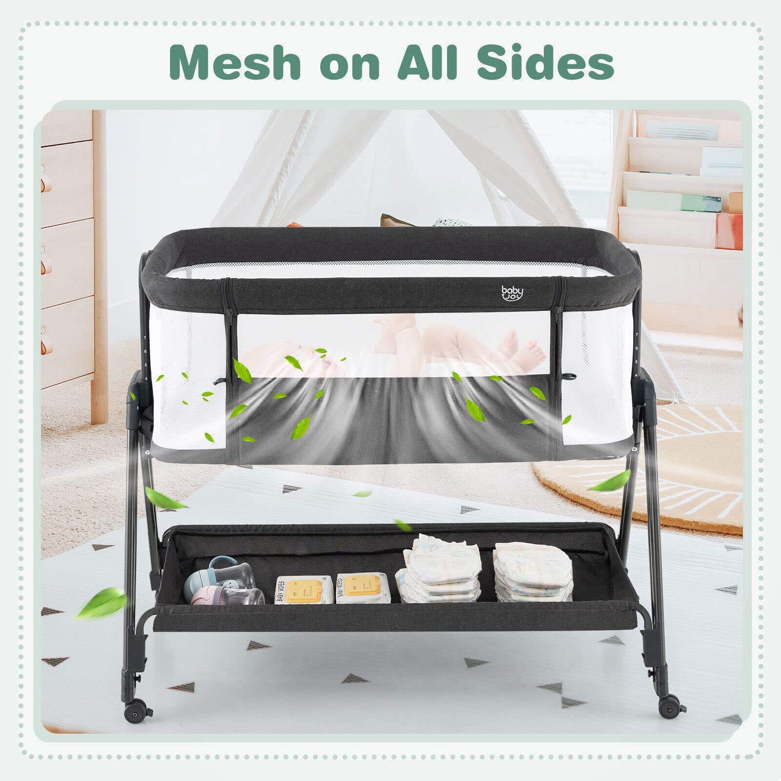 BABY JOY Baby Cot Bed Crib Portable Bassinet Bedside Sleeper Height Adjustable