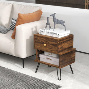 Giantex Nightstand Set of 2, Irregular Wooden Nightstand w/Elevated Metal Feet