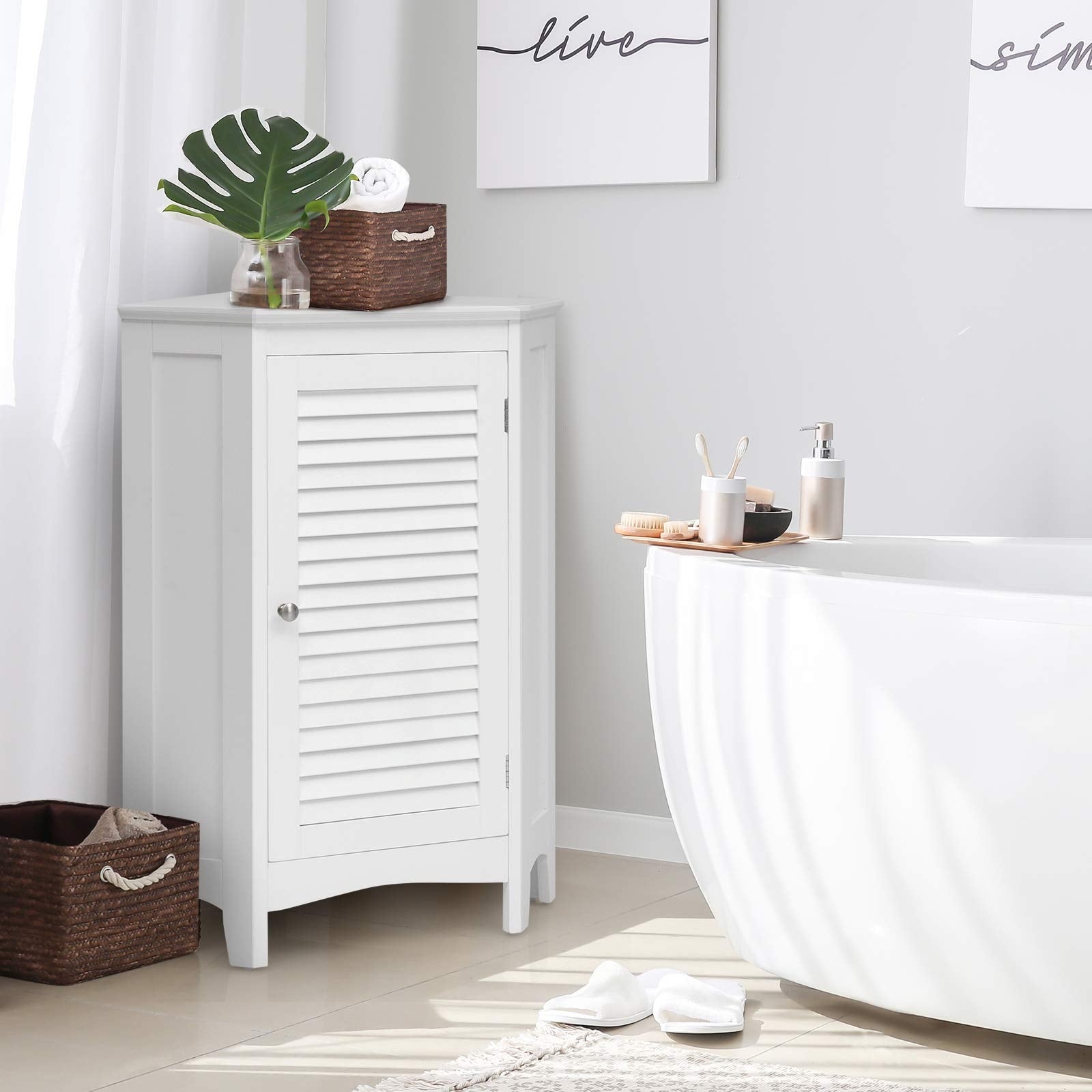 Giantex Corner Shutter Door Cabinet, Modern Bathroom Storage Oragnizer with Single Doors & 2 Shelves