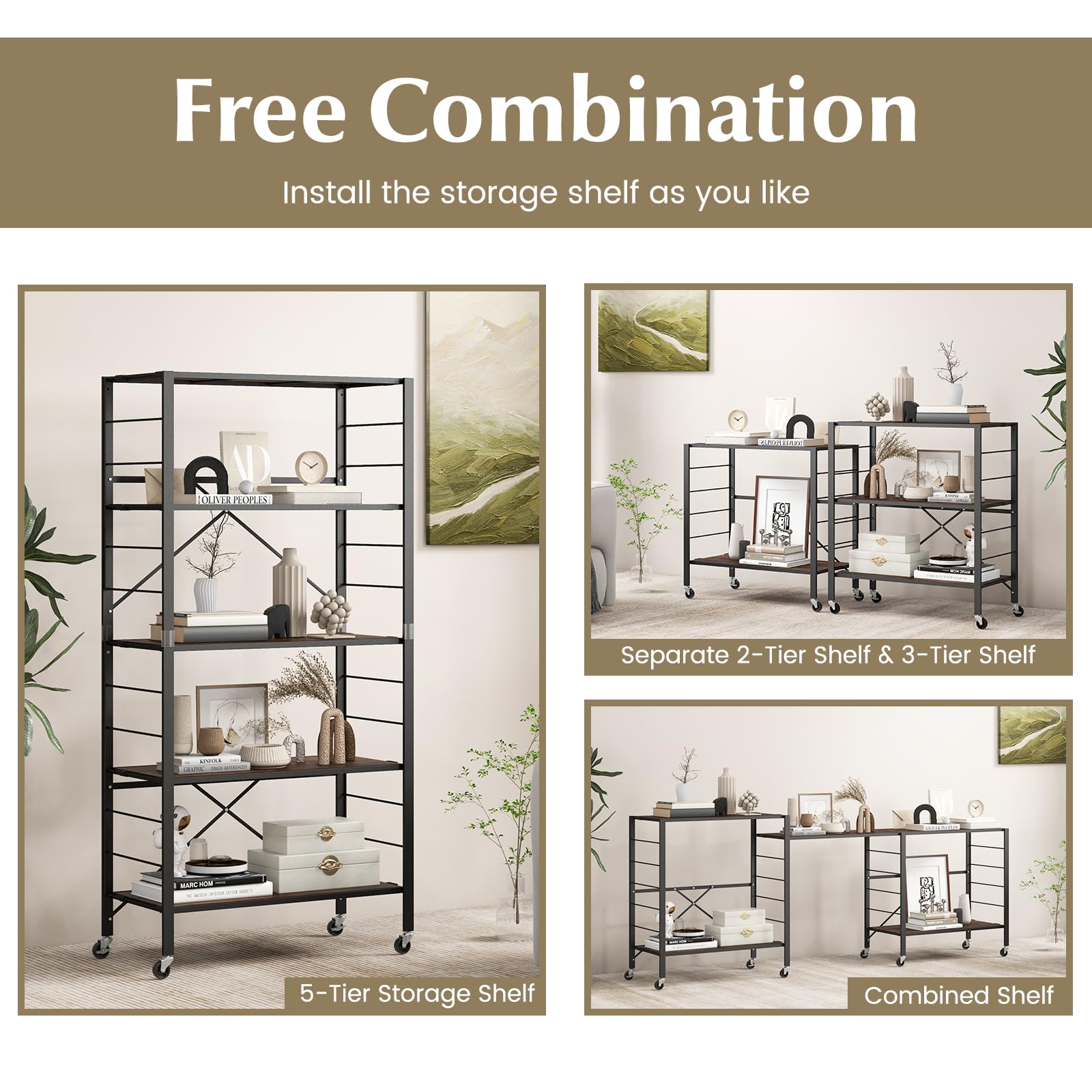 Giantex 5-Tier Foldable Shelving Unit, Heavy Duty Metal Shelves with Detachable Wheels