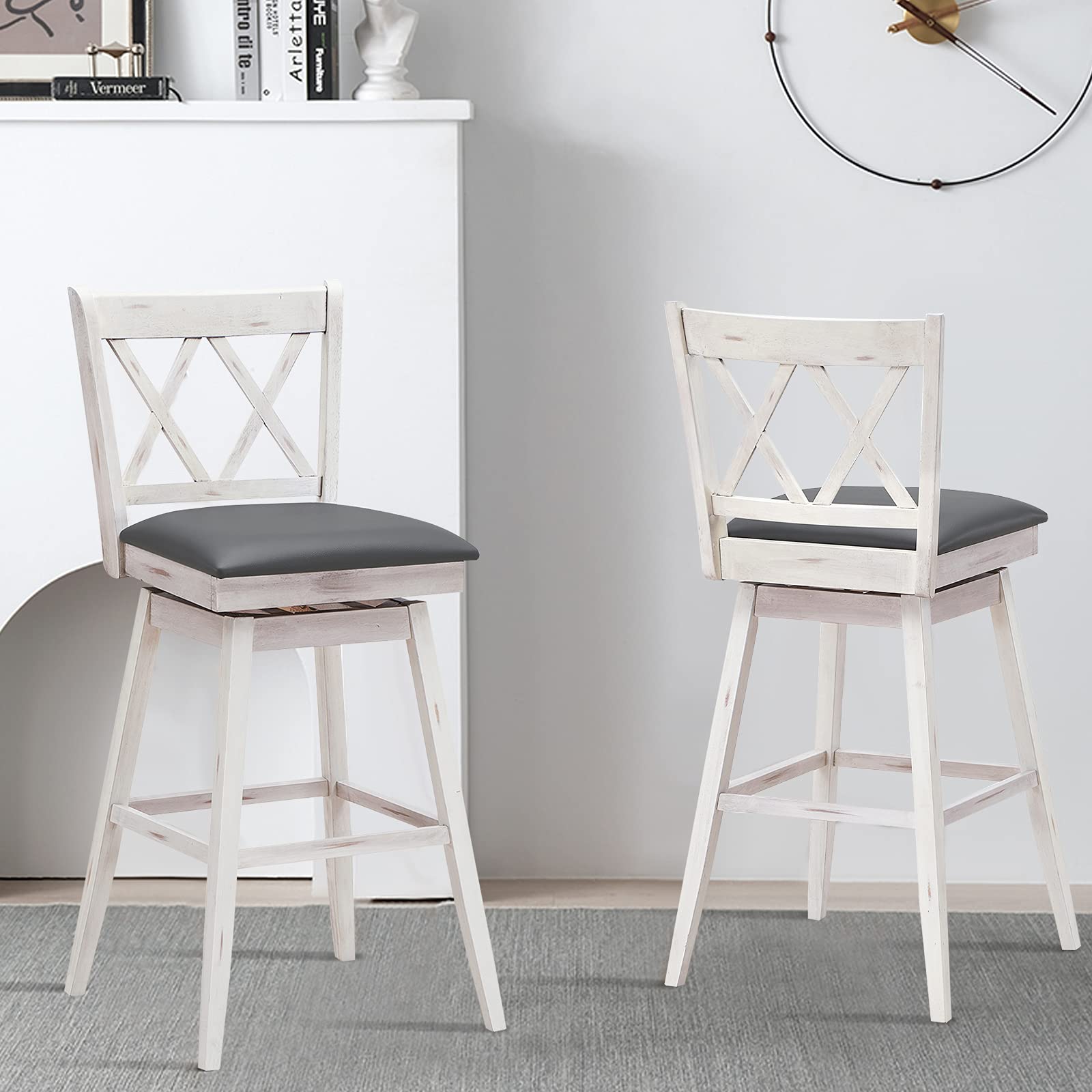 Giantex Set of 2 Bar Stool, Counter Height Barstool W/Foot Rest Upholstered Cushion