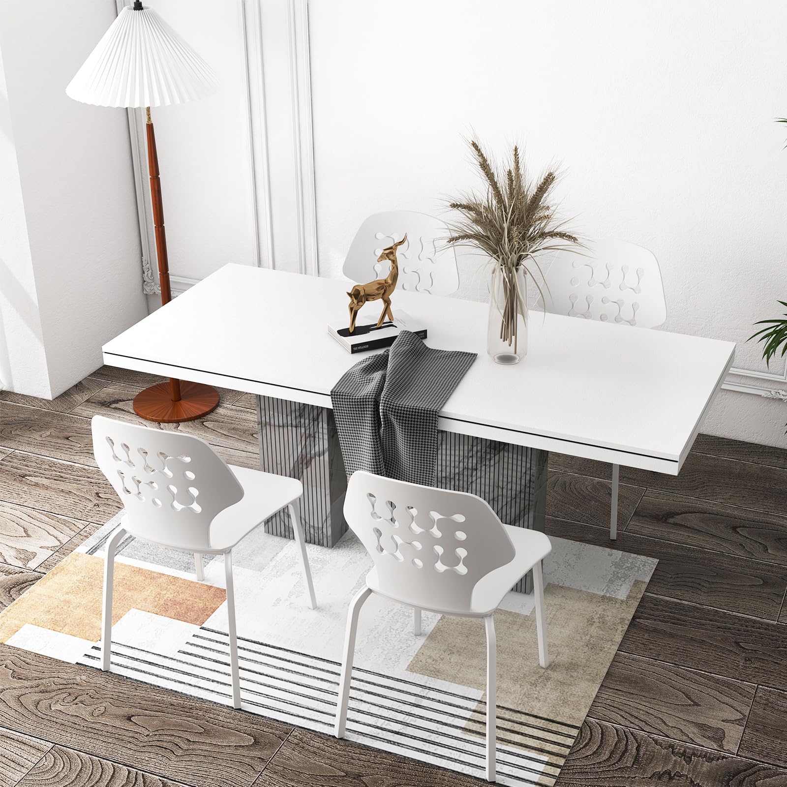 Giantex Metal Dining Chair Set of 4, Modern Kitchen Dinner Chair with Hollowed Backrest & Metal Legs