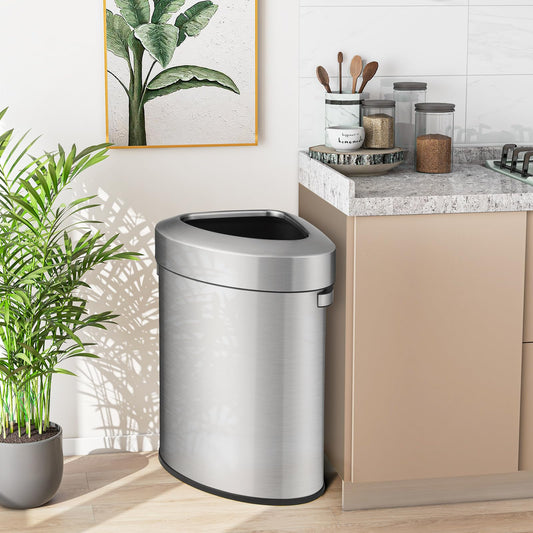 60L Stainless Corner Steel Trash Bin with Anti-slip Bottom for Narrow Space Kitchen Living Room