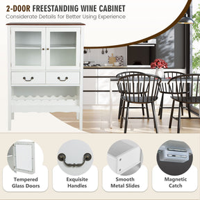 Giantex Sideboard Buffet Cabinet, Storage Cabinet with 2 Tempered Glass Doors, 2 Drawers, White