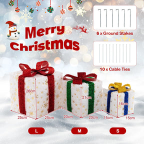 Set of 3 Christmas Lighted Gift Boxes, Pre-lit Christmas Decoration with 48 Bright Warm Lights