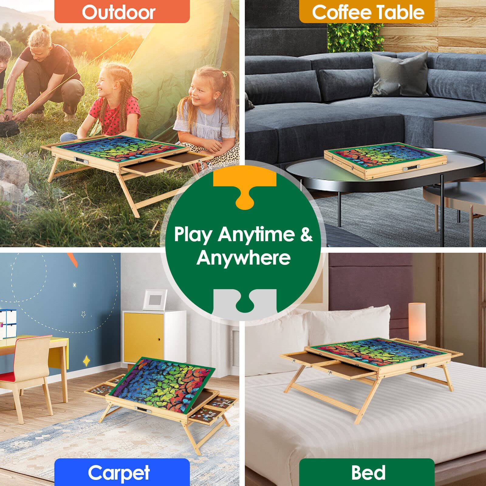 HONEY JOY 1000 PCS Portable Puzzle Table, 3-Angle Adjustable Jigsaw Board with Anti-Slip Felt, Folding Legs