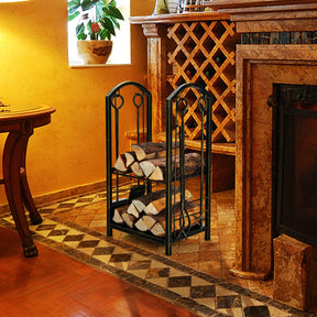 Giantex Firewood Rack with 4 Fireplace Tools Wrought Iron Log Storage Rack