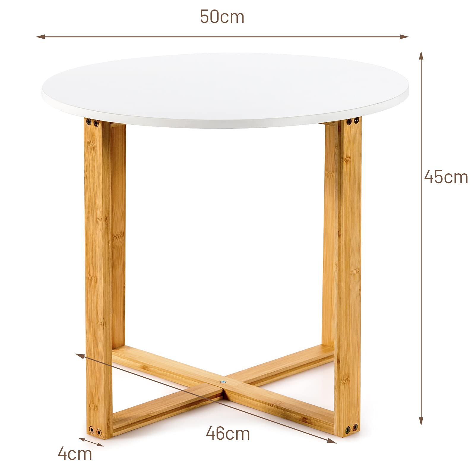 End Side Table, Round Coffee Table, Bedside Sofa End Table w/Bamboo Legs, Waterproof Surface, Wooden Nighstand