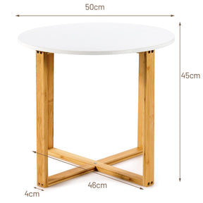 End Side Table, Round Coffee Table, Bedside Sofa End Table w/Bamboo Legs, Waterproof Surface, Wooden Nighstand
