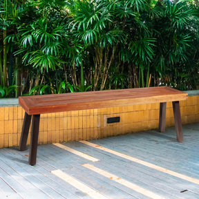 Set of 1/2 Outdoor Acacia Wood Bench, 2-3 People Backless Garden Front Benches with Metal Frame, Patio Wooden Dining Benches for Deck, Yard and Entryway