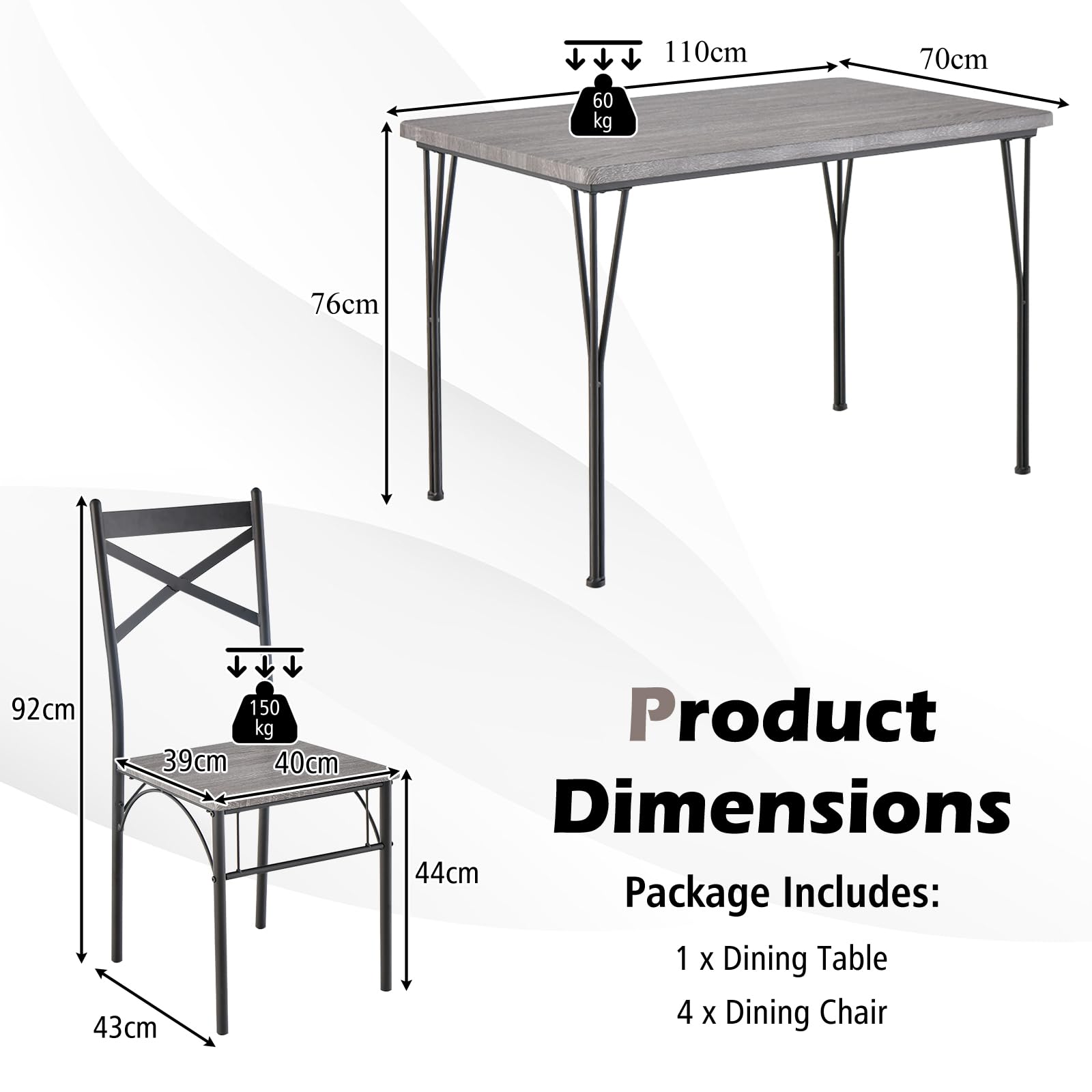 Giantex 5-Piece Dining Table Set, Modern Rectangular Dining Table & 4 Dining Chairs Set