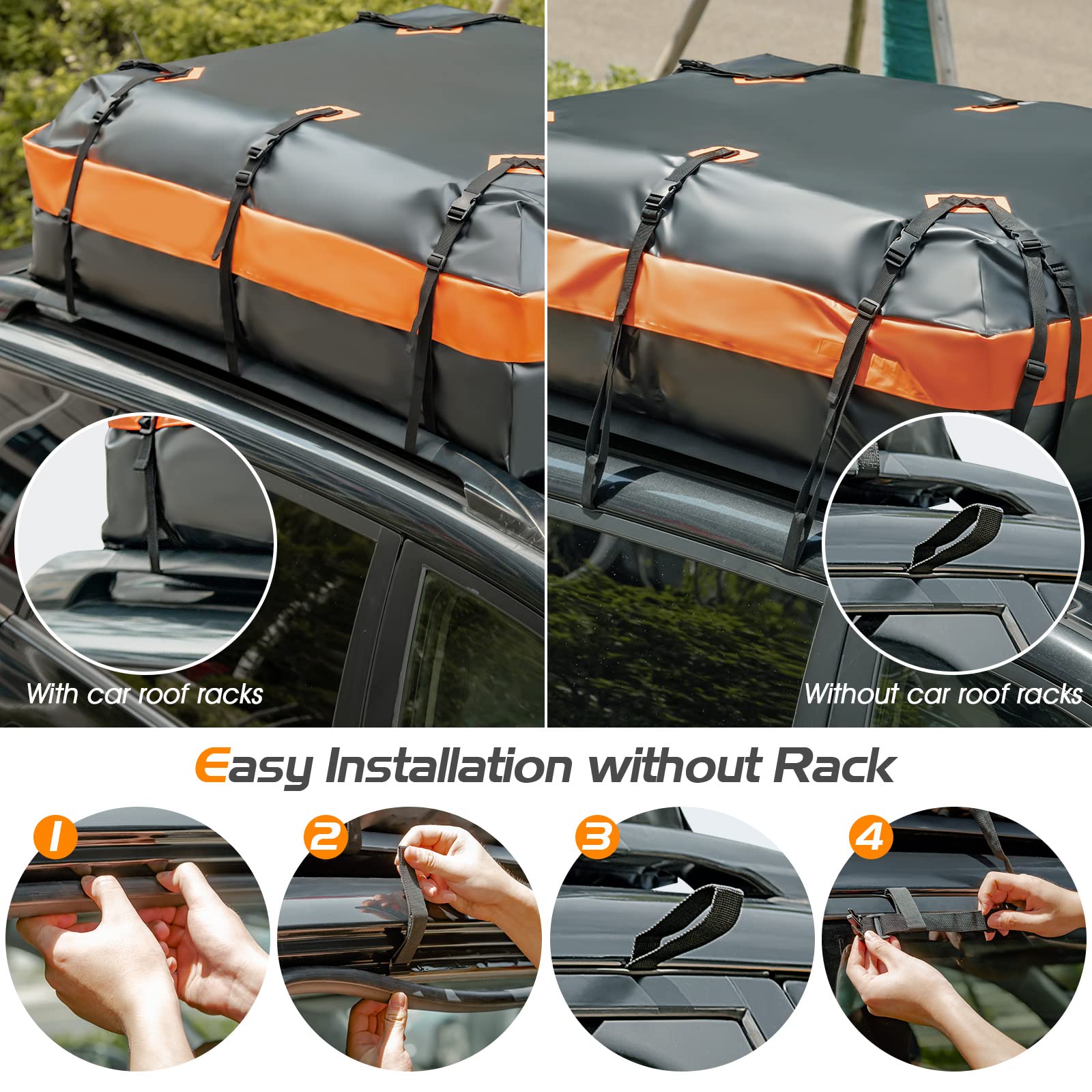 595 L Rooftop Cargo Carrier, Waterproof Car Roof Bag for All Vehicles with/Without Rack