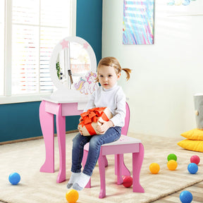 Kids Vanity Table and Chair Set with Mirror and Stool TOP 50 Bonus Trinkets Set