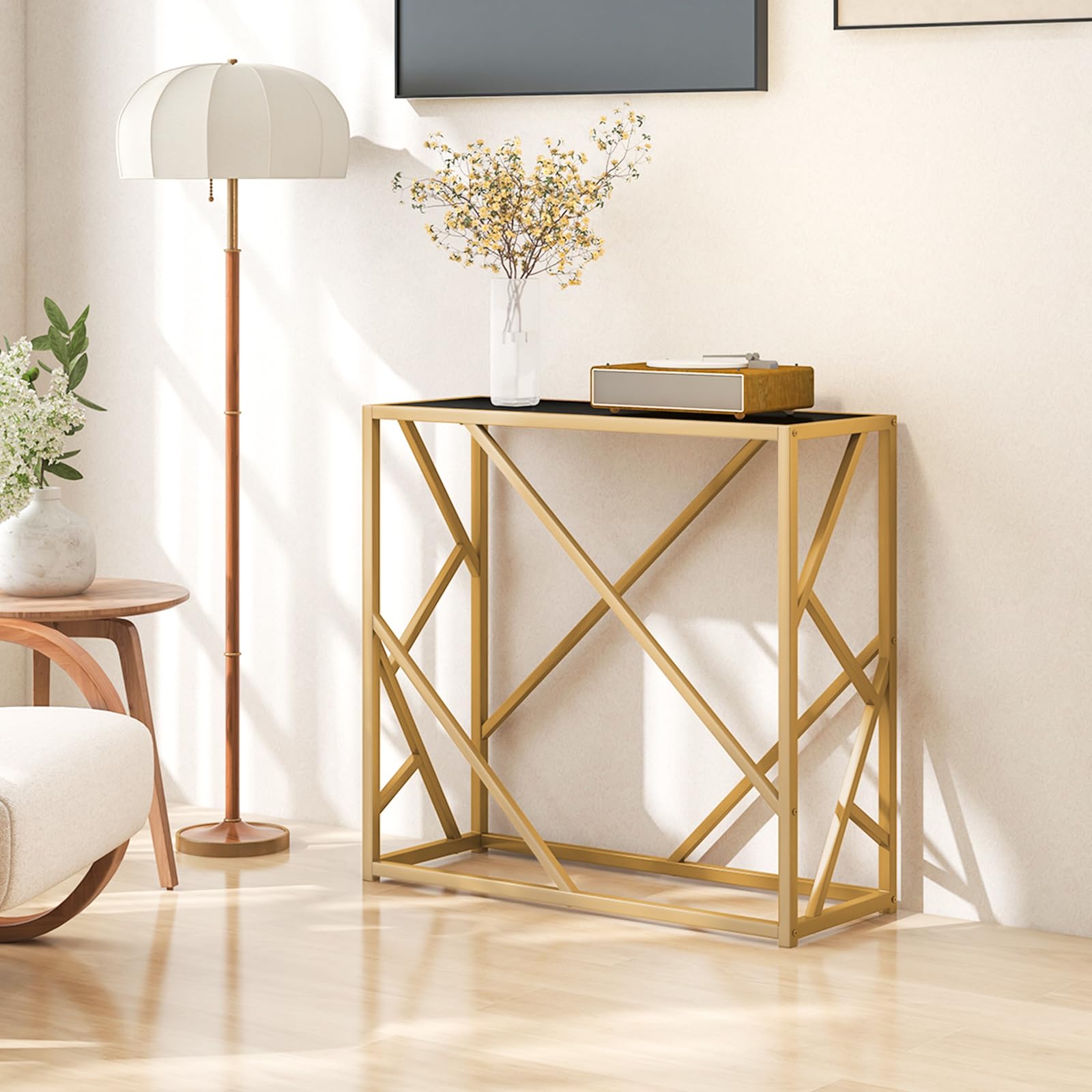 Giantex 80cm Tempered Glasstop Entryway Table, Console Table
