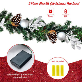 2.7M Christmas Garland, Pre-lit Xmas Pine Garland