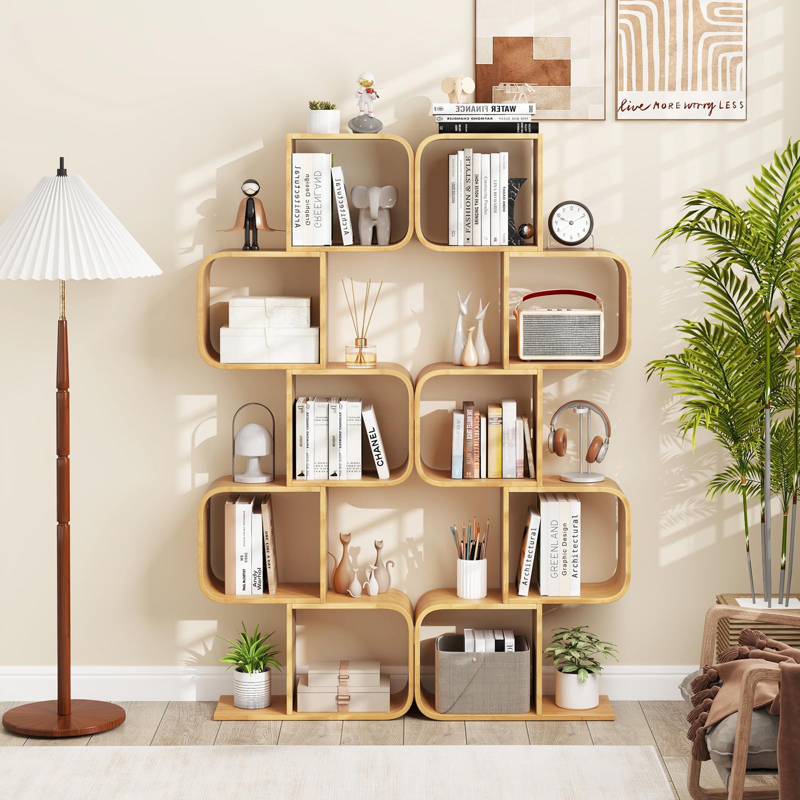 Bamboo Bookshelf with 5 Open Cubes