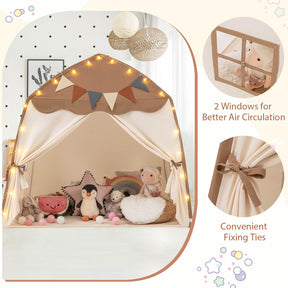 Large Kids Tent, Indoor Outdoor Dome Tent Playhouse w/Bright Lights, Flags, 2 Doors, 2 Windows, Machine Washable Teepee Tent for Toddlers
