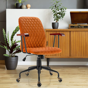 Giantex Retro Mid-Back Office Chair, Swivel Velvet Computer Desk Chair w/Rubber Wood Armrest