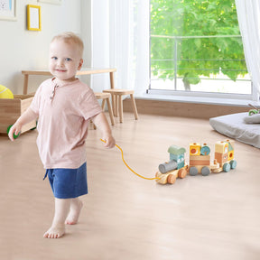 HONEY JOY Kids Toy Train Set, Children Wooden Train Set