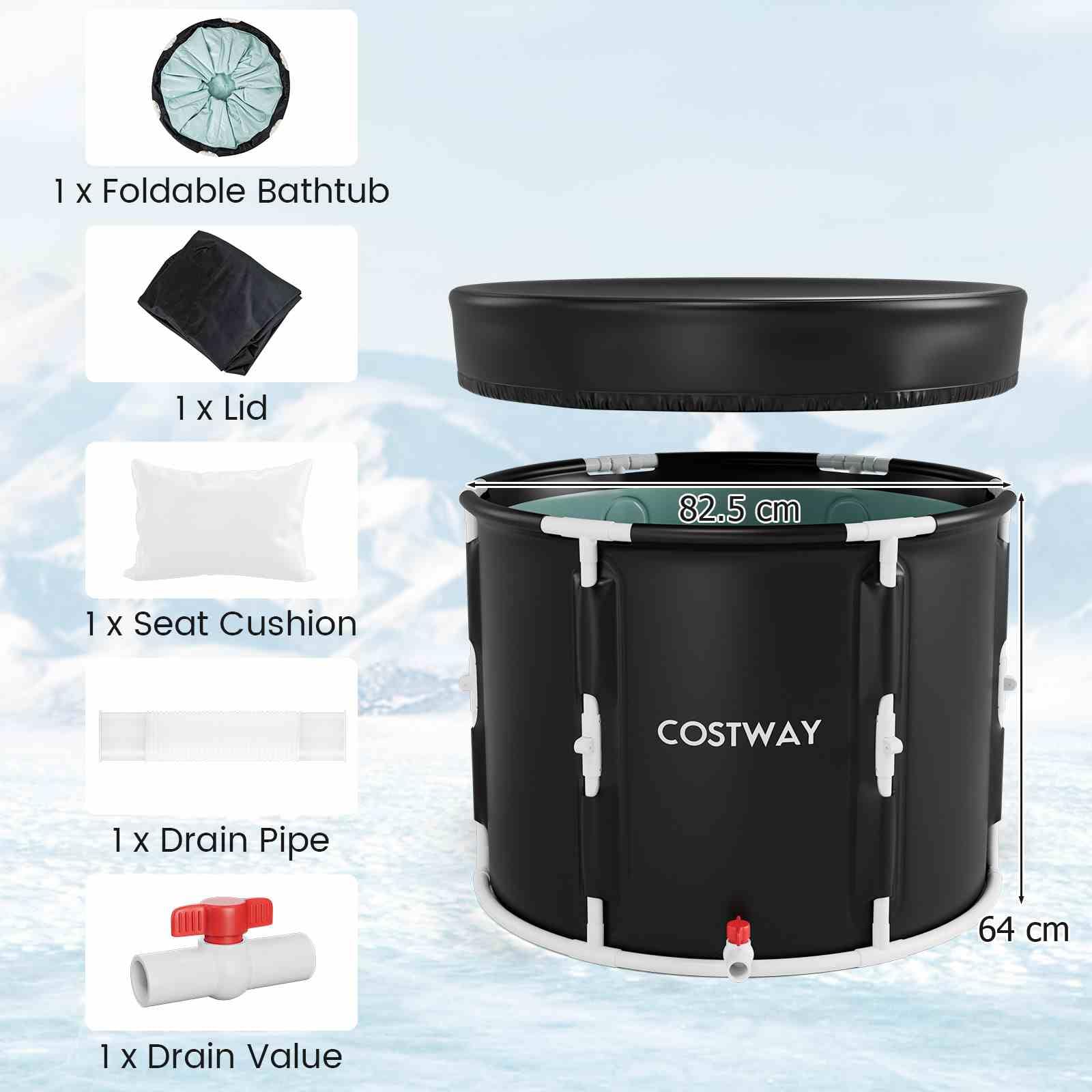 Ice Bath Tub for Adult, Outdoor Ice Plunge Tub w/Lid, Foldable Athletes Cold Therapy Tub at Home Garden Yard