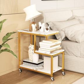 G-Shaped Side Table, 3-Tier Mobile End Table with Open Shelves