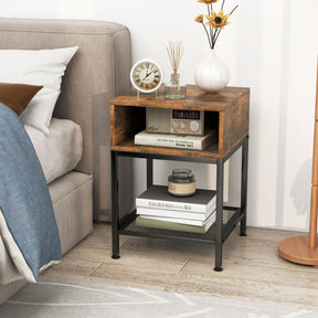 Giantex 40 cm Wood Top End Table w/Metal Frame