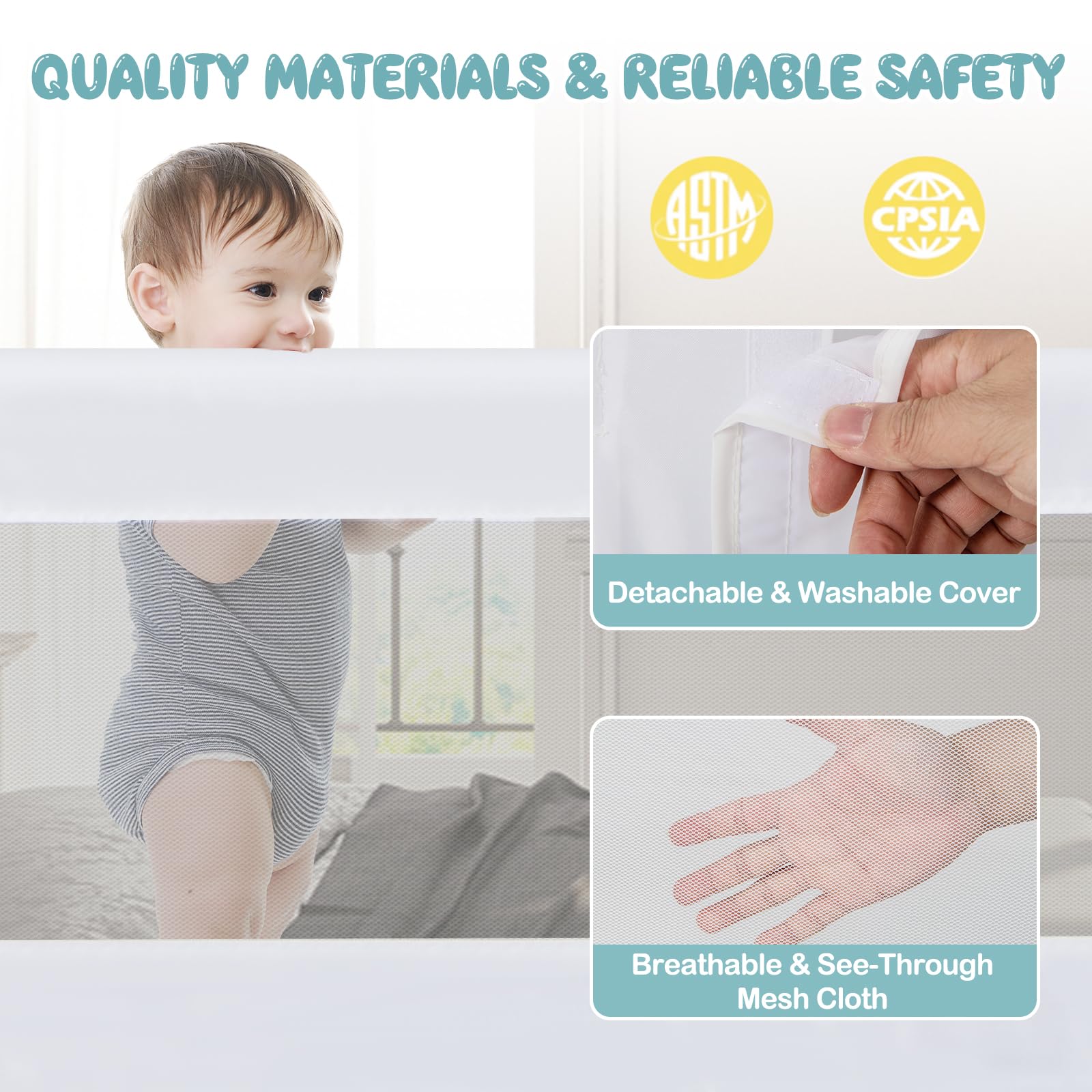 BABY JOY 152 x 42 cm Swing Down Baby Bed Guard Rail w/Adjustable Safety Strap