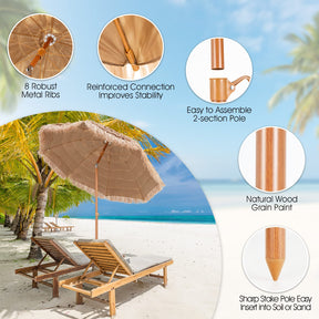 7.2 FT Thatched Tiki Umbrella, Hawaiian Style Hula Beach Umbrella w/Tilt