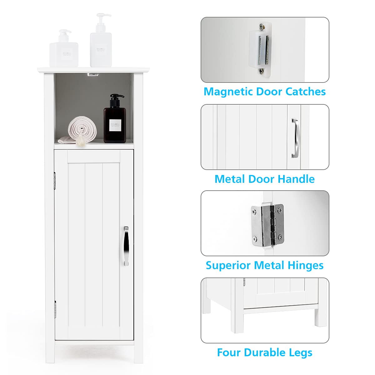 Bathroom Floor Cabinet w/Single Door & Adjustable Shelf, Avoid Tipping Over & Wobbling