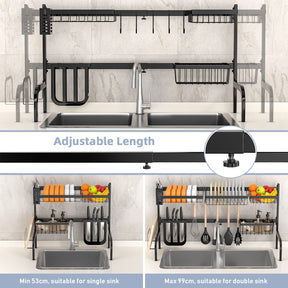 Giantex Dish Drying Rack Over Sink Drainer Cup Plate Holder w/ 8 Hooks Kitchen Organizer, Black