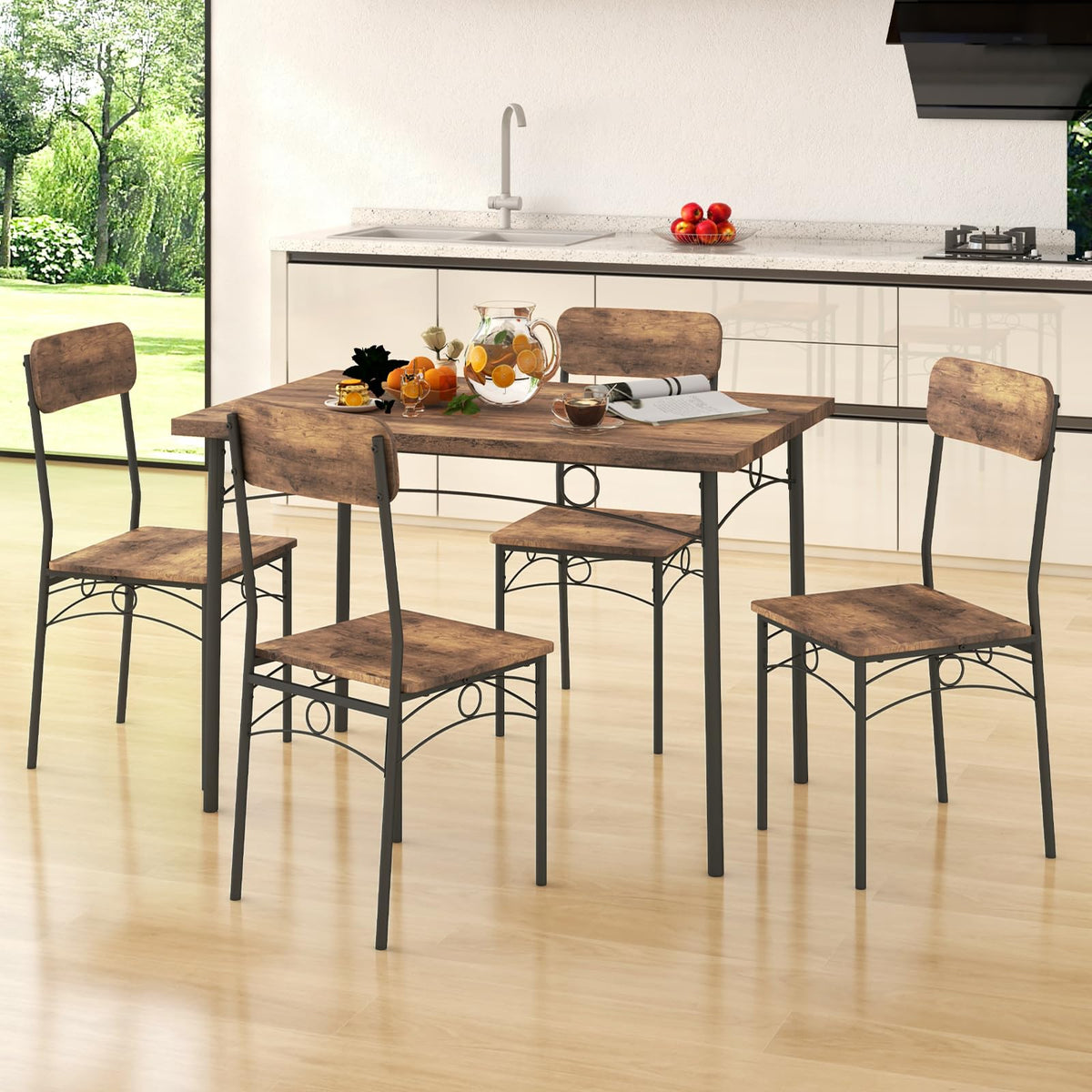 Dining Table Set for 4 5-Piece Industrial Kitchen Furniture Dinette Set