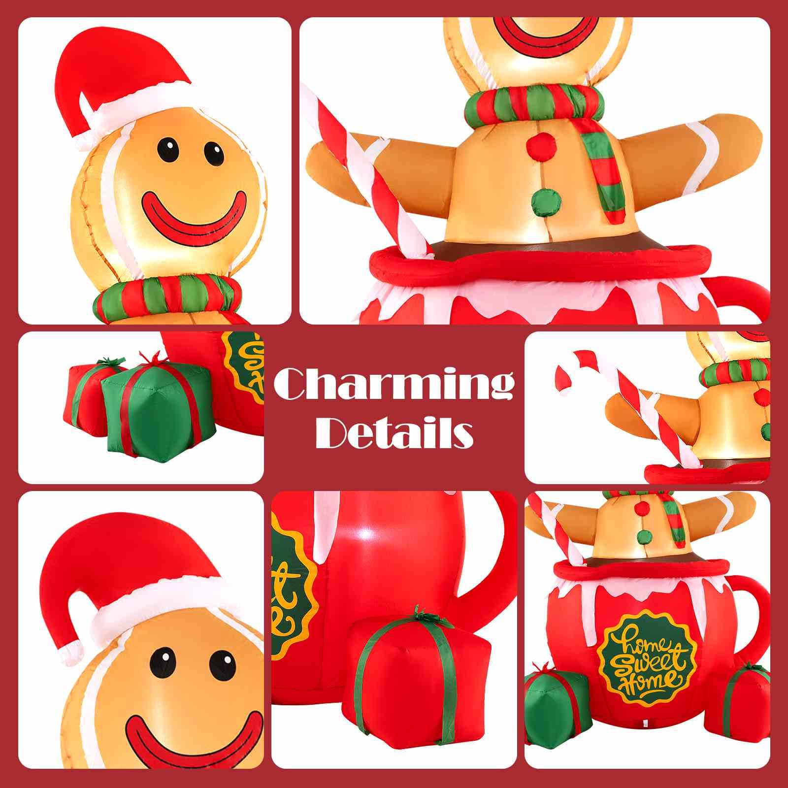 210CM Inflatable Gingerbread Man in Hot Cocoa Mug, Xmas Blow up Yard Decoration with Built-in LED Lights