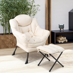 Lazy Chair with Ottoman, Modern Large Accent Chair with Folding Footrest, Head Pillow