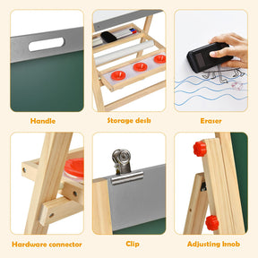 BABY JOY Kids Art Easel, 3-in-1 Wooden Toddler Easel w/Paper Roll, Storage Tray, Eraser