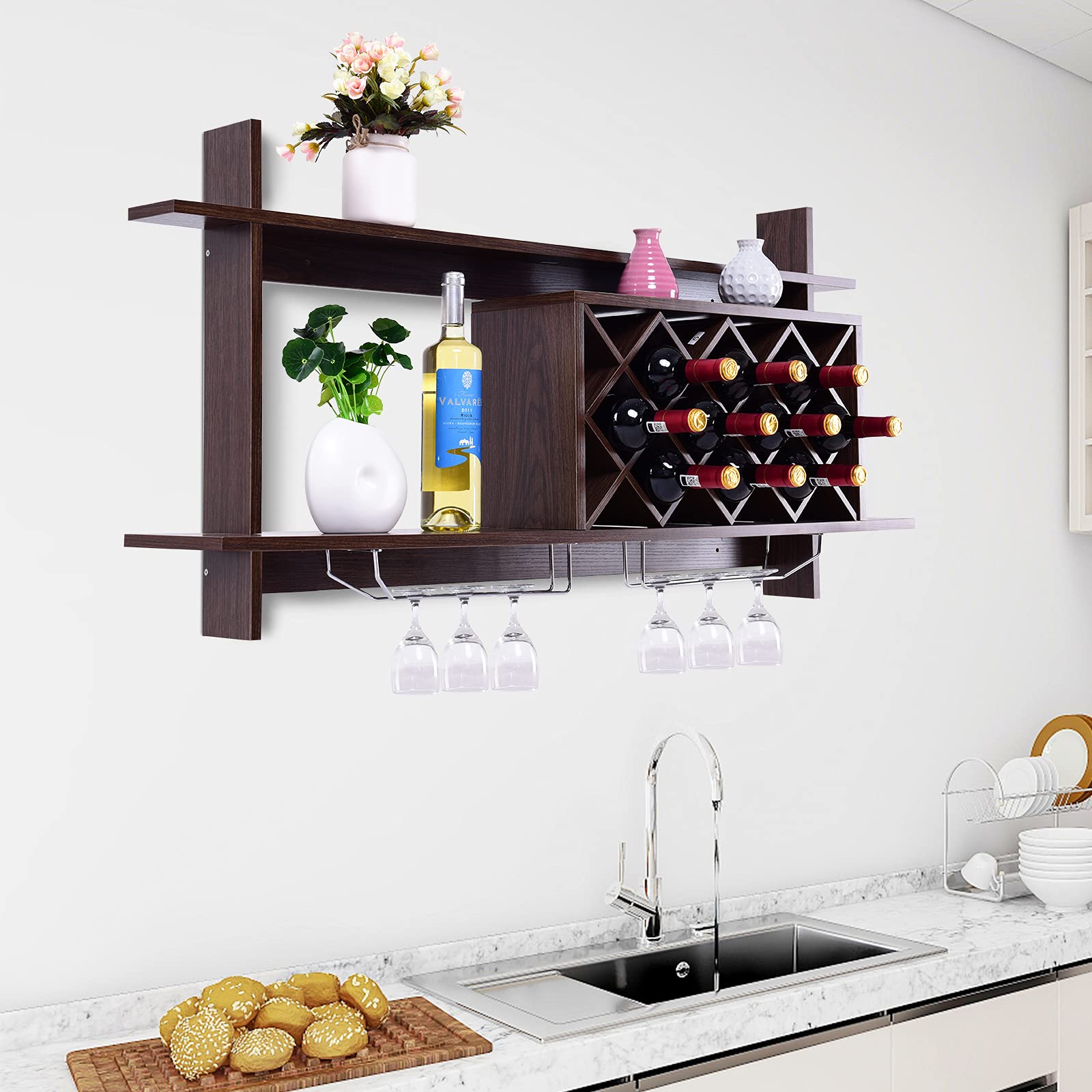 Giantex Wall-mounted Wine Rack, Modern Wine Shelf Organizer