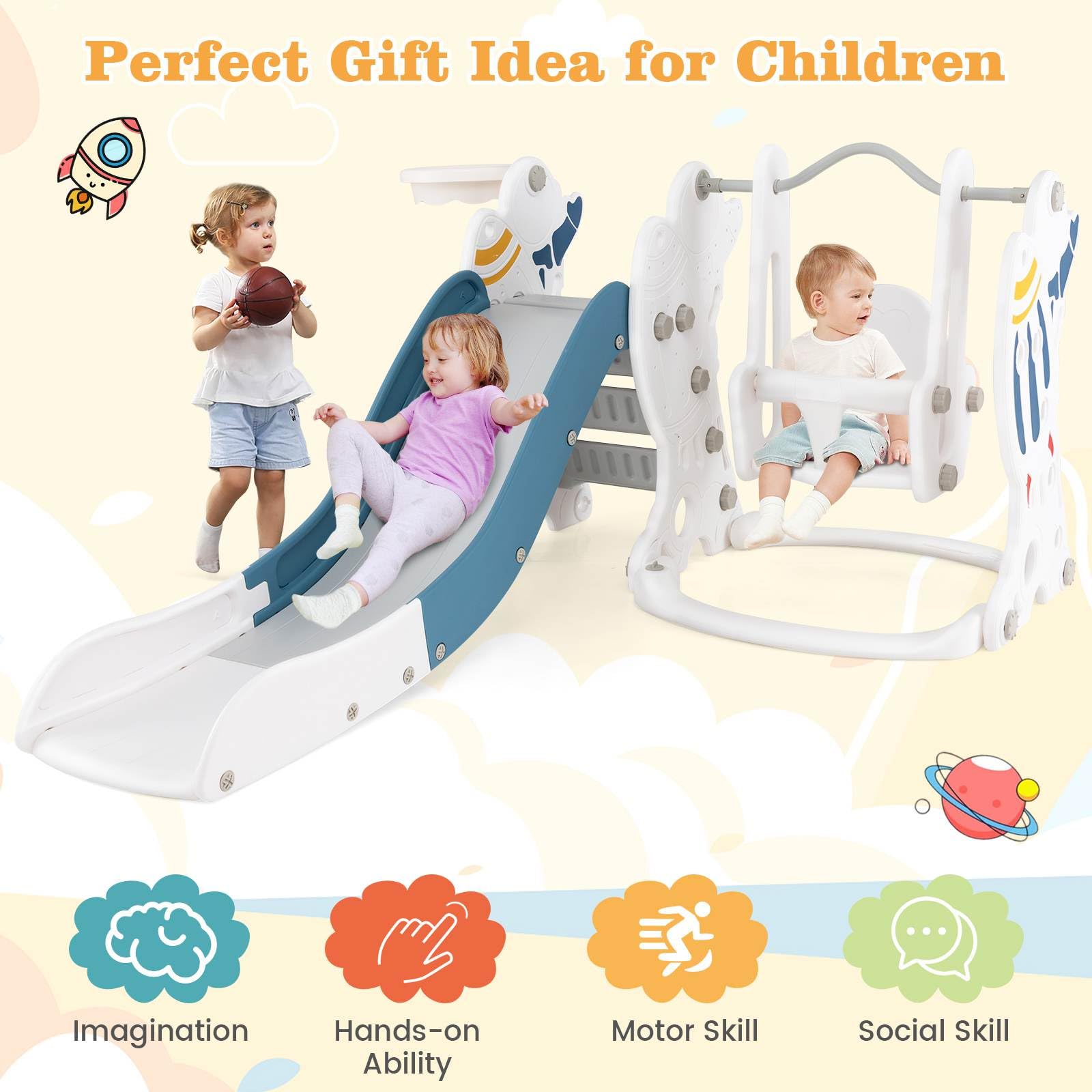 HONEY JOY Toddler Slide and Swing Set, 4-in-1 Indoor Playground