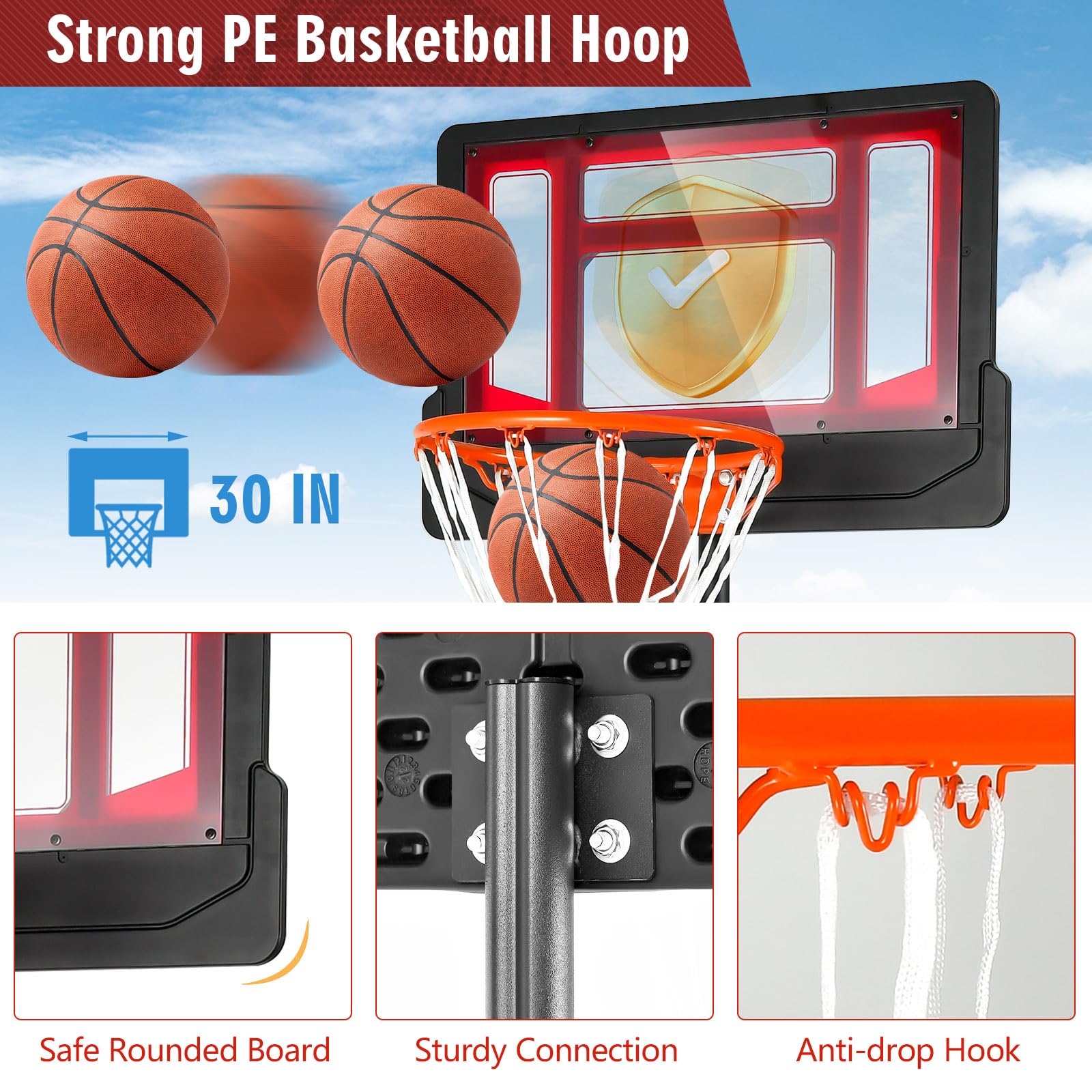 Kids Basketball Hoop, Weather-Resistance Basketball Goal Toy with Adjustable Height 132-251cm
