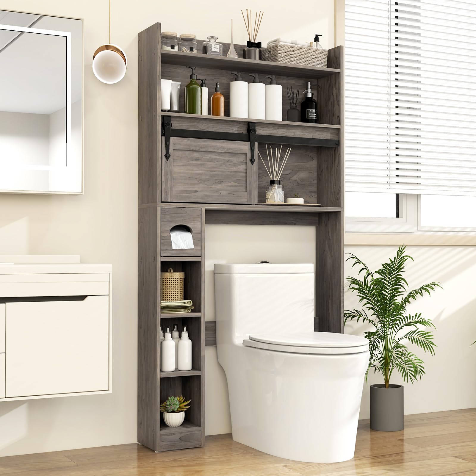 Giantex Over The Toilet Storage Cabinet, Farmhouse Bathroom Organizer